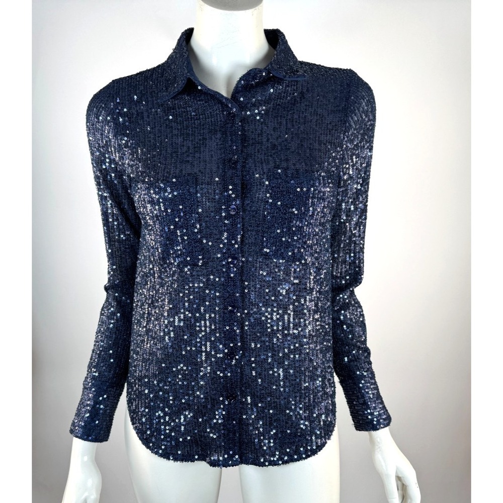 Anthropologie‎ Remie Sequin Shirt Women XXS NWT Long Sleeve Collared Button-up